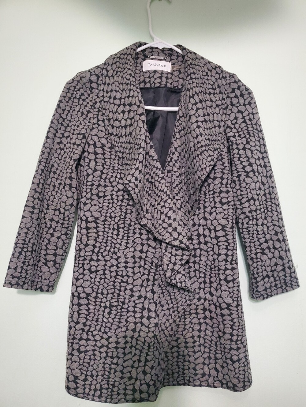Calvin Klein Women’s Blazer 4P Petite Open Front Gray Pebble Pattern Jacket
